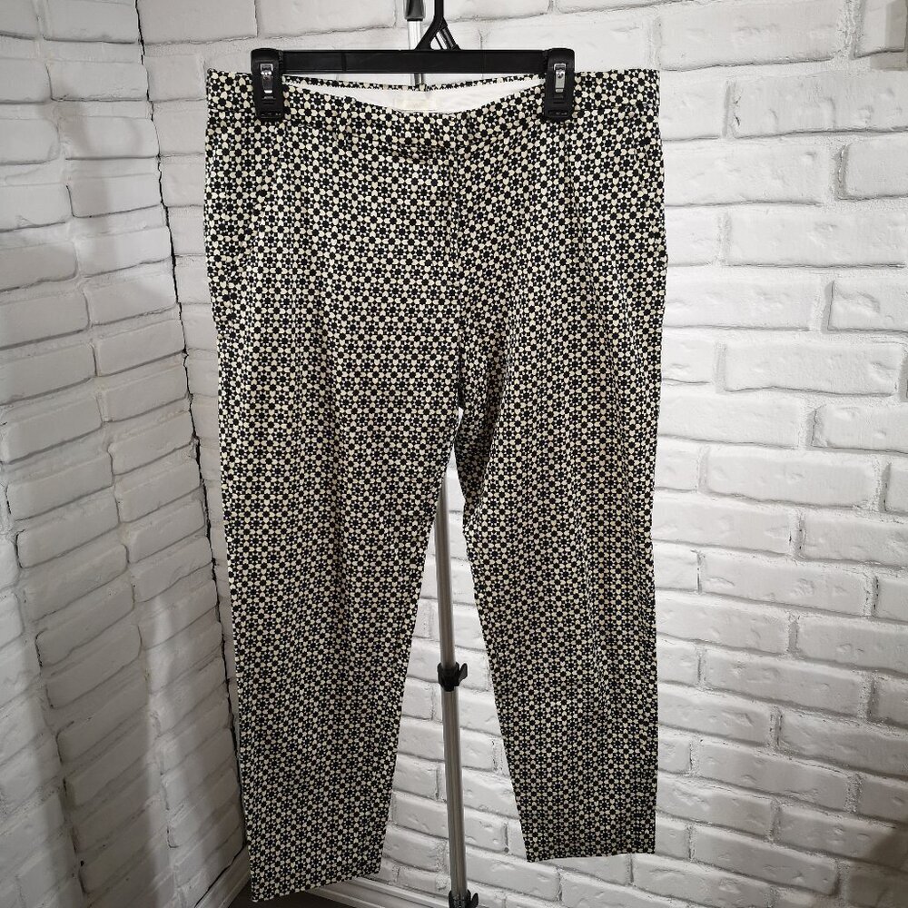 H&M Ladies Size 12 Black & Beige Patterned Zipper & Clasp Closure Pants